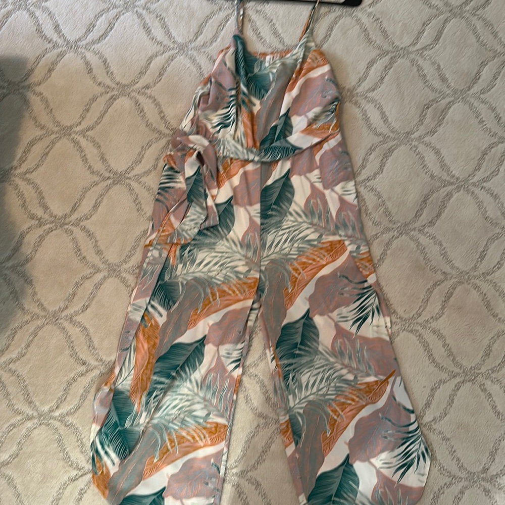 Tropical jumpsuit with slit legs + shorts under!